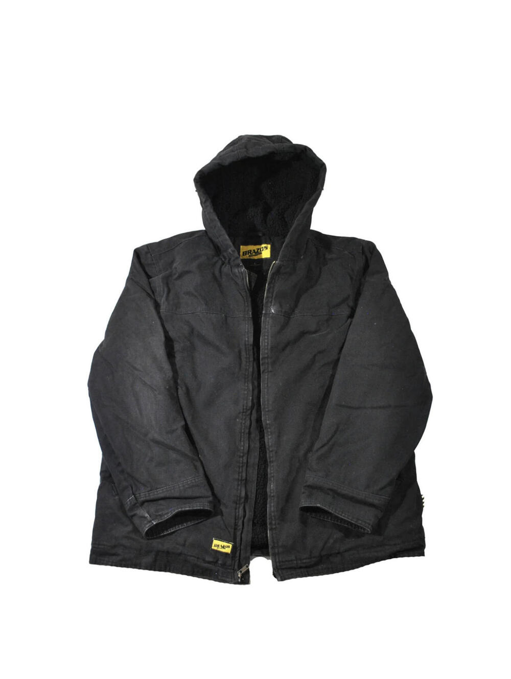 Vintage Brazos Workwear Black Outdoors Zip Hood Jacket Size Large
